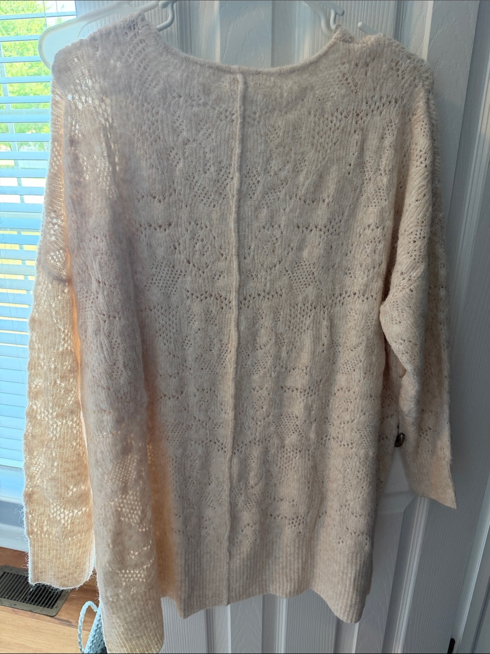 Free People Open Knit V-Neck Sweater in Pale Pink - Picture 4 of 5